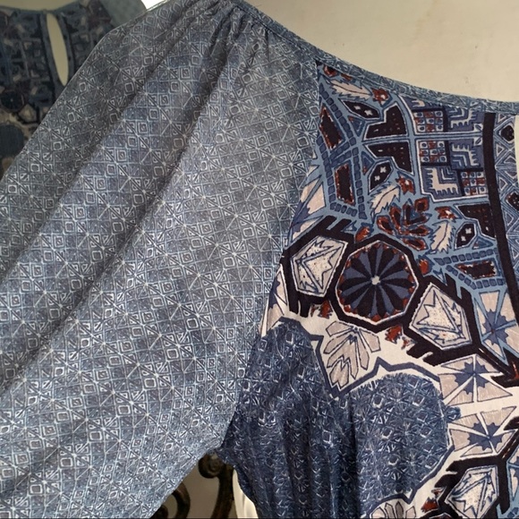 FREE PEOPLE Print Dress Boho Sheer Long Sleeves - Picture 4 of 12